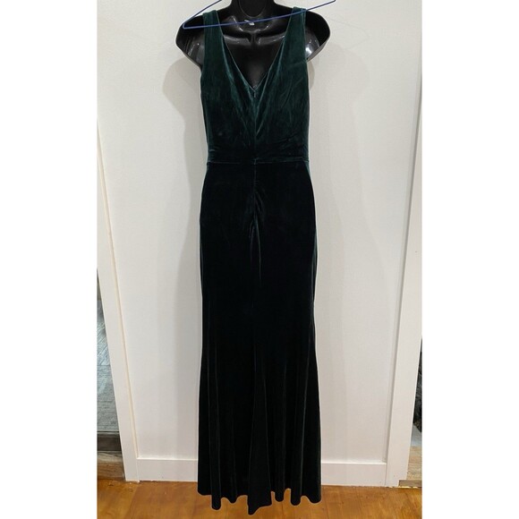 Revelry Size 6 Dawson Velvet Ruched Full Length Maxi Gown Emerald Green Dress - Picture 9 of 14